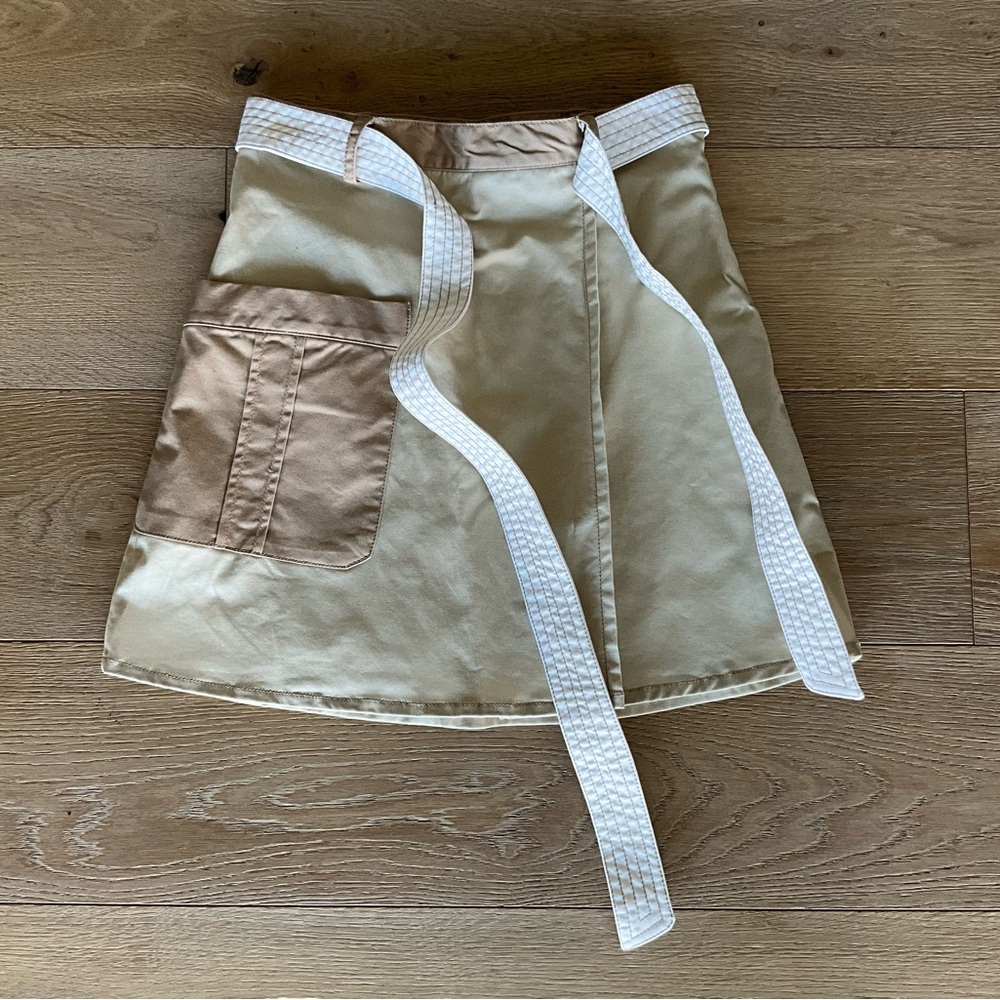 The Kit Beige Patch-Pocket A-Line Skirt with White Tie Belt